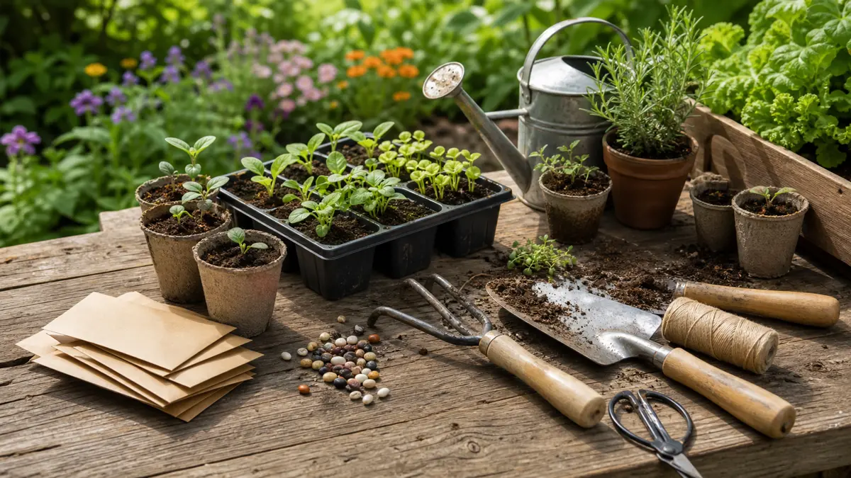 Seeds online shown as an editorial garden illustration in a lush northern garden setting