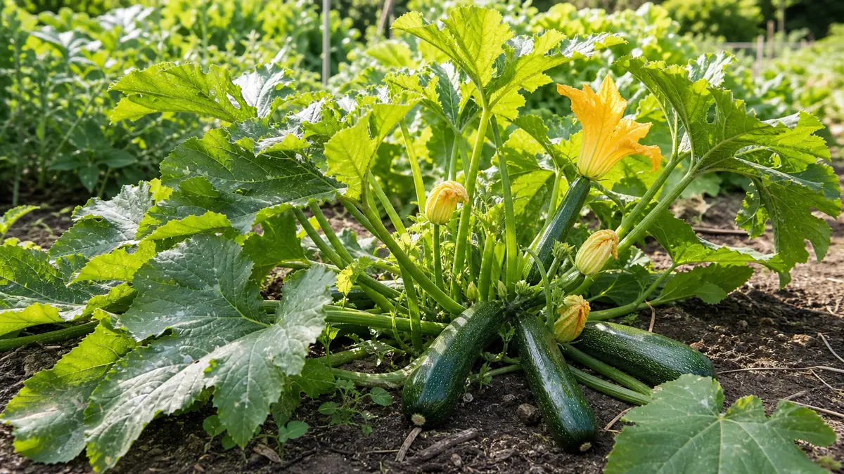 Squash shown as an editorial garden illustration in a lush northern garden setting